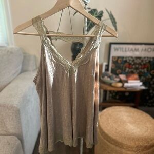 LA MIEL Lace Trimmed Camisole in Taupe Y2K style